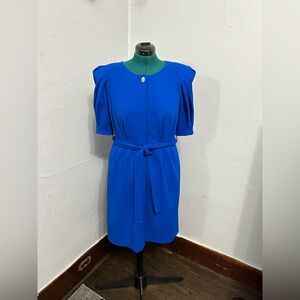 Calvin Klein Vintage-Style Padded Shoulder Puff Sleeve Dress